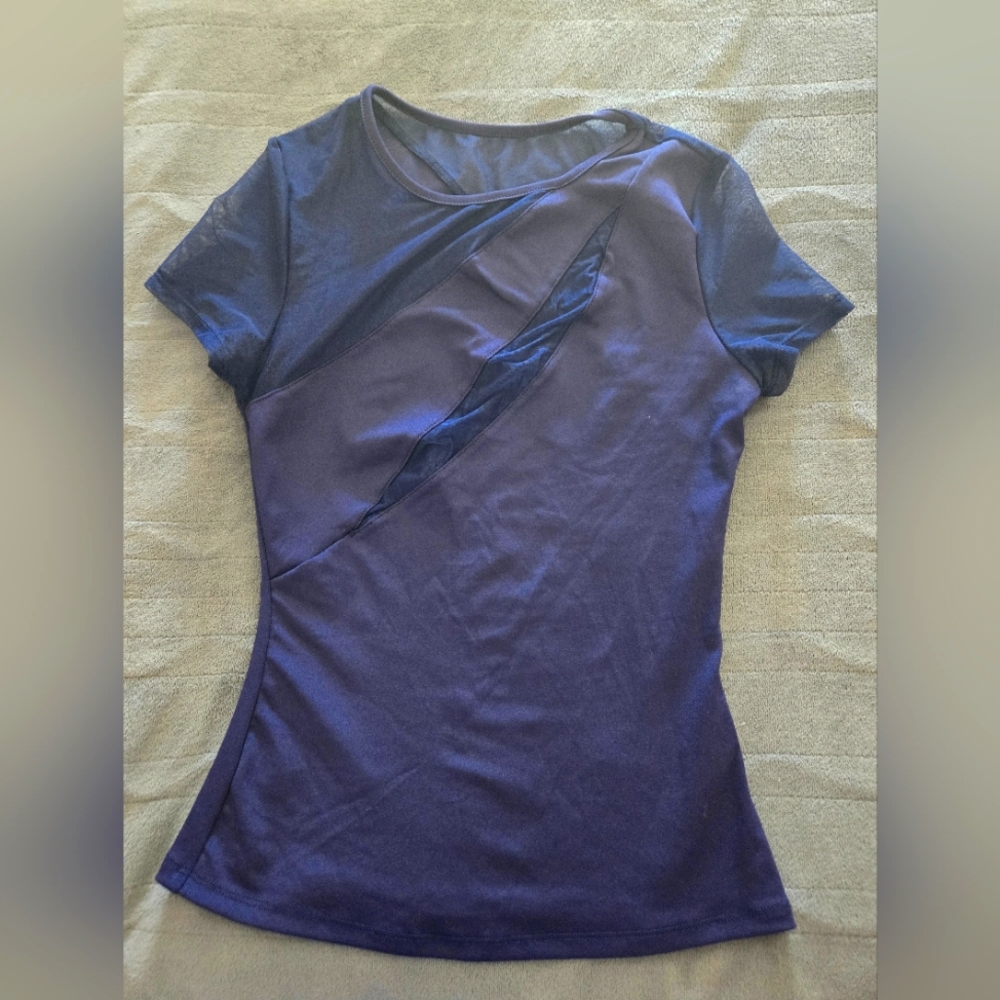 Elegant Navy Blue Women's Top With Sheer